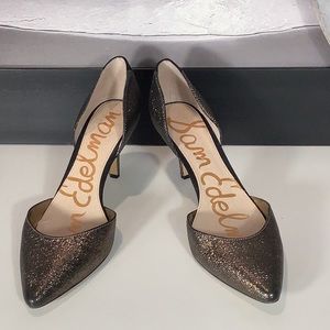 Sam Edelman Bronze Lame’ D’Orsay Pointed Toe Pump Heels Shoes Size 8.5.